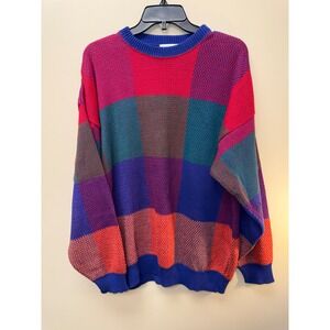 90s Vintage Claiborne Mens Medium Color Block Sweater Knit Crewneck Made in USA
